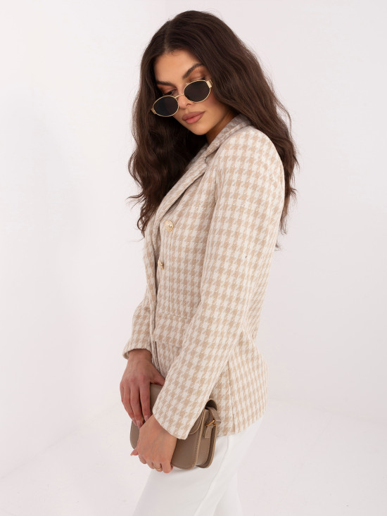 Béžové sako s pepito vzorom a podšívkou
