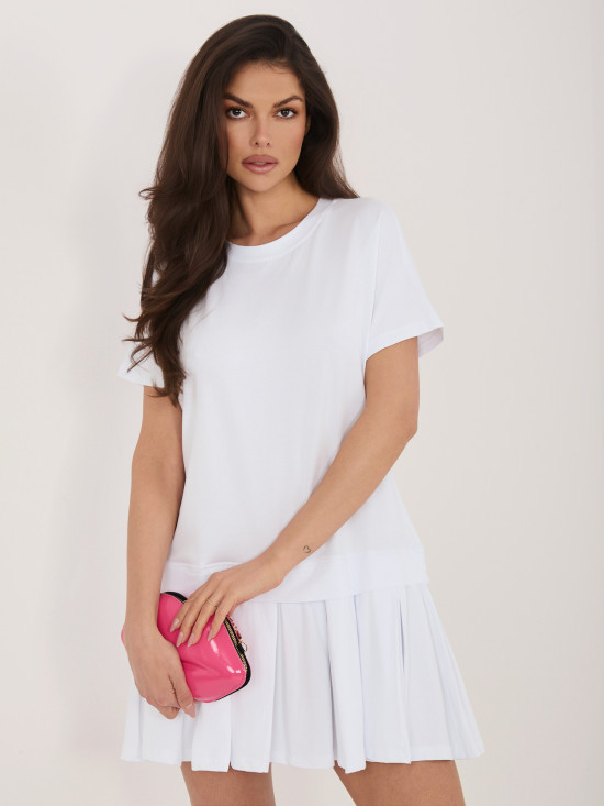 Biele rozšírené mini šaty s krátkym rukávom