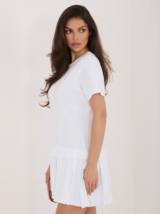 Biele rozšírené mini šaty s krátkym rukávom