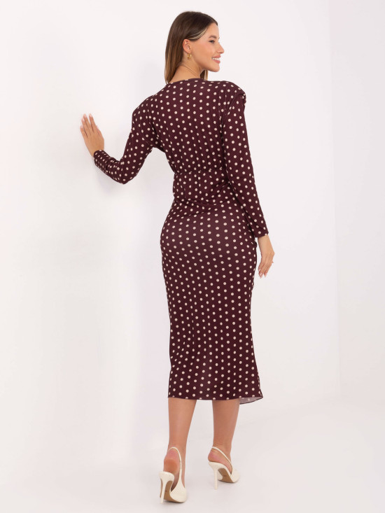 Bordové midi šaty s bodkami a zavinovacím výstrihom