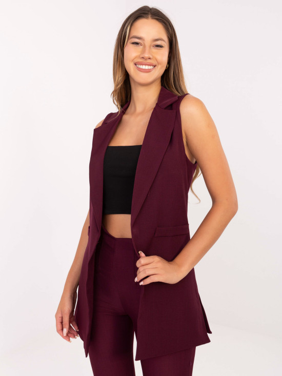 Dlhá elegantná bordová vesta s podšívkou