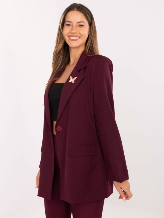 Elegantné bordové sako s podšívkou a brošňou