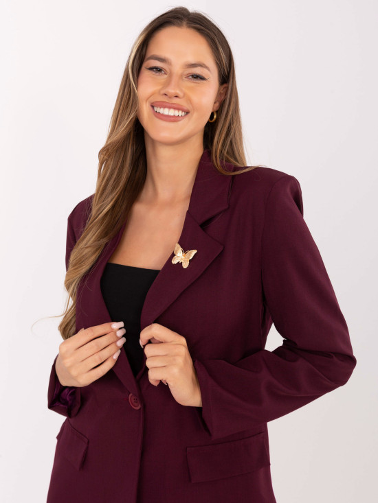 Elegantné bordové sako s podšívkou a brošňou