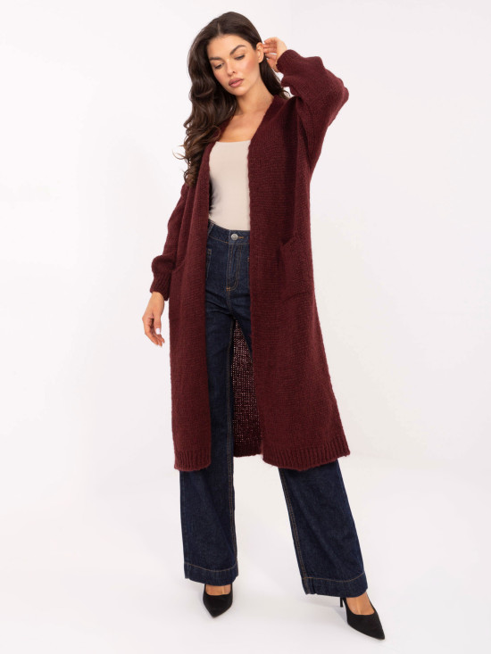 Bordový dlhý kardigán s vreckami