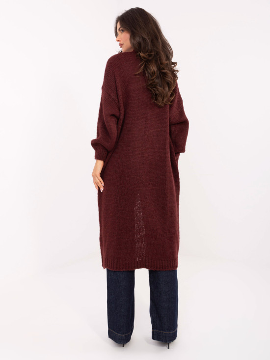 Bordový dlhý kardigán s vreckami