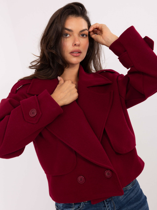 Elegantný prechodný kabát v bordovej farbe