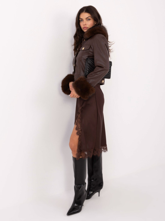 Krátka hnedá bunda z ekokože s podšívkou