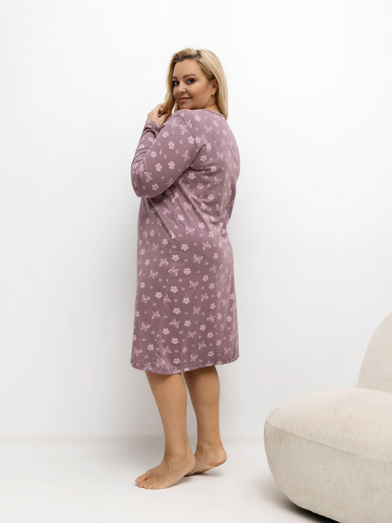 Dámska nočná košeľa s potlačou a gombíkmi, ružová