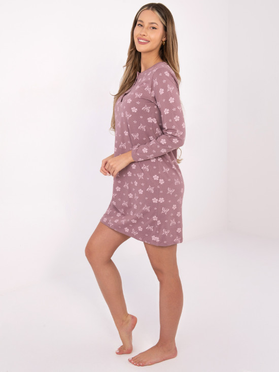 Dámska nočná košeľa s dlhým rukávom, tmavoružová