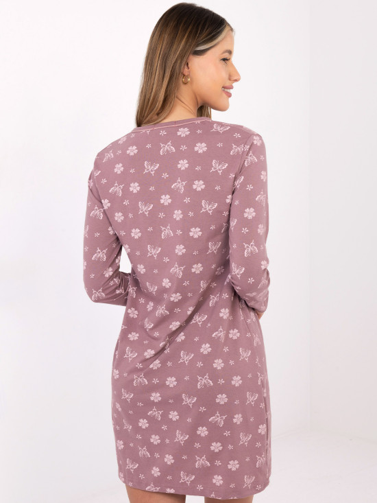 Dámska nočná košeľa s dlhým rukávom, tmavoružová