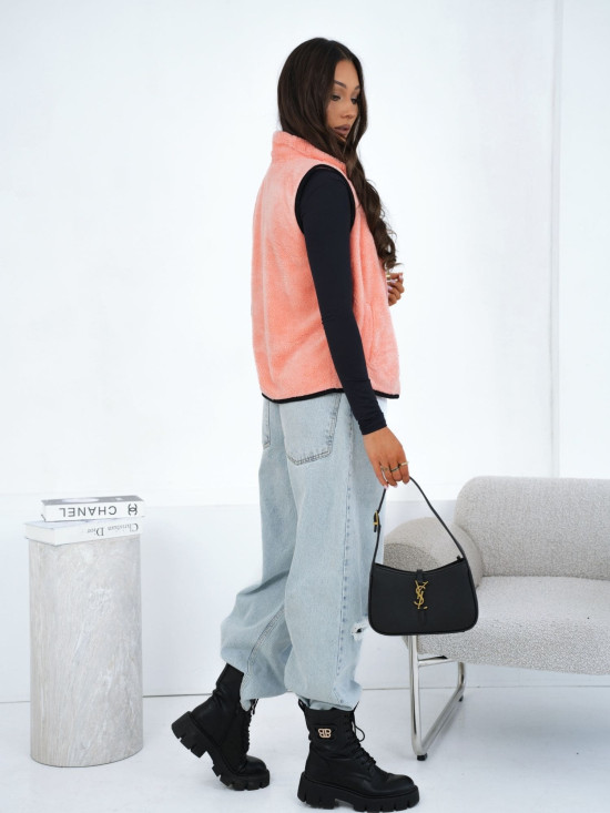 Broskyňová kožušinová vesta