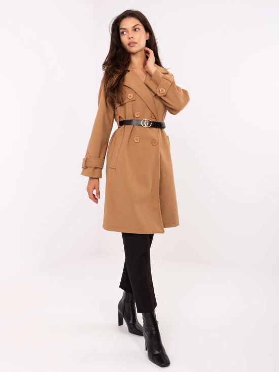 Elegantný prechodný kabát v camel farbe