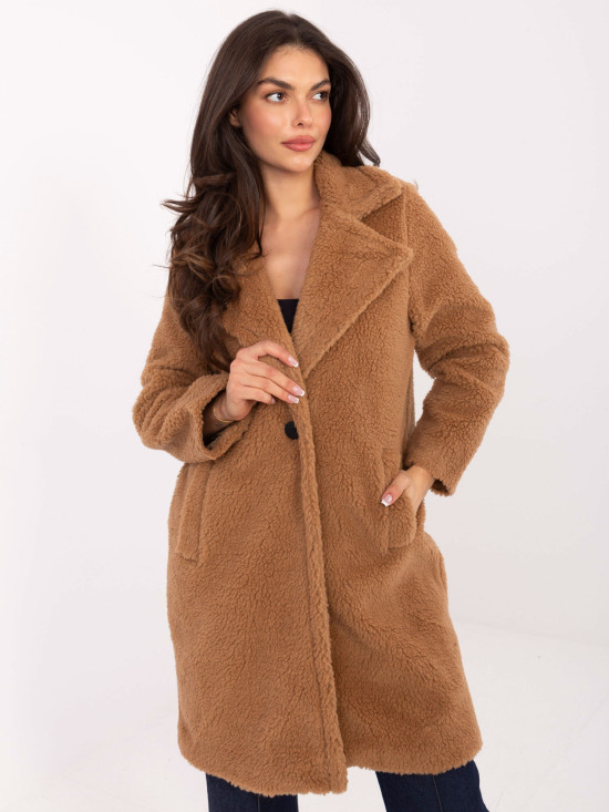 Štýlový camel teddy kabát s podšívkou