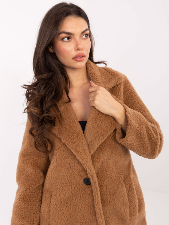 Štýlový camel teddy kabát s podšívkou