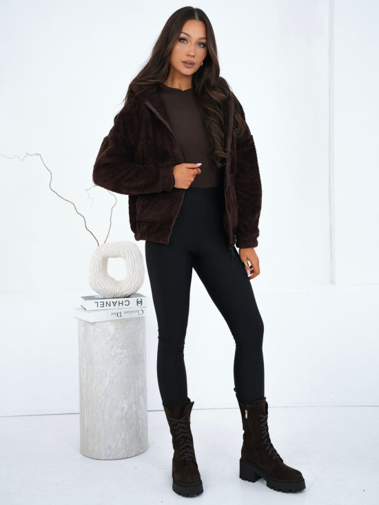 Dámska tmavohnedá mikina s kapucňou a zipsom