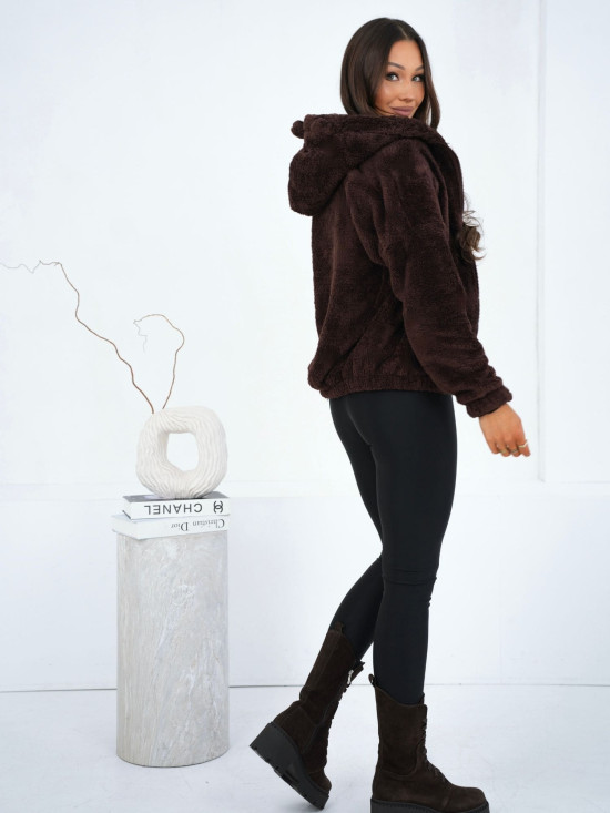 Dámska tmavohnedá mikina s kapucňou a zipsom