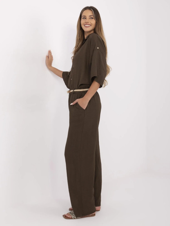 Elegantné hnedé nohavice s vysokým pásom