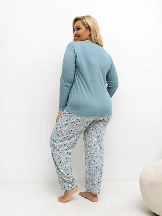Dámske bavlnené pyžamo s kvetinovým vzorom a gombíkmi