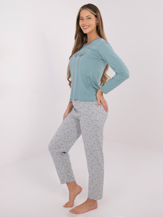 Dámske bavlnené pyžamo s potlačou, mentolové