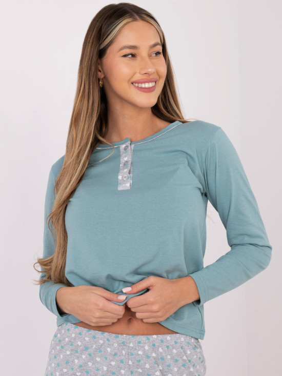 Dámske bavlnené pyžamo s potlačou, mentolové