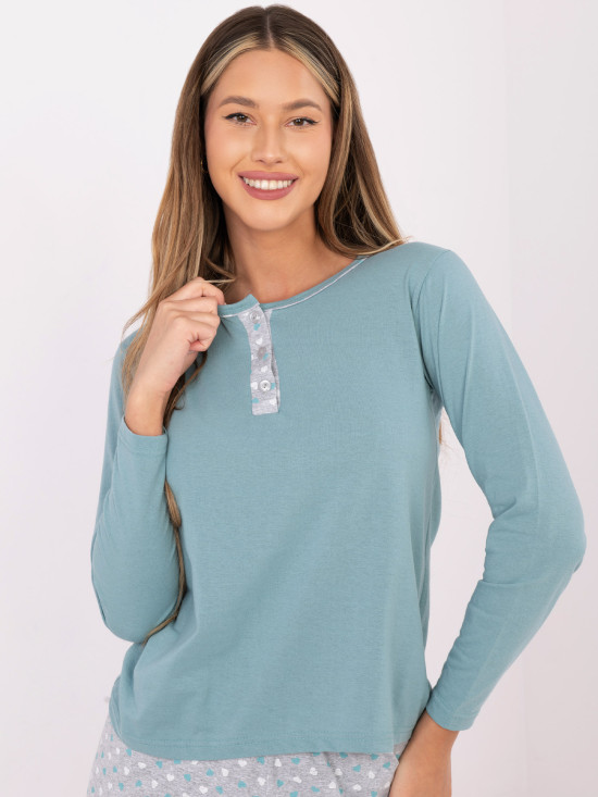 Dámske bavlnené pyžamo s potlačou, mentolové