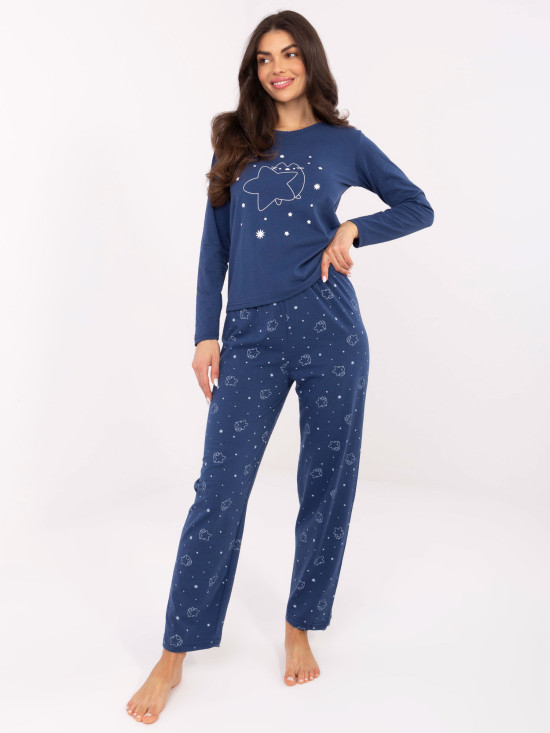 Dámske pyžamo s dlhým rukávom v tmavomodrej farbe