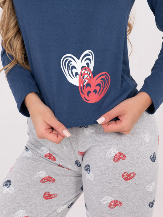 Dámske bavlnené pyžamo s potlačou, tmavomodré