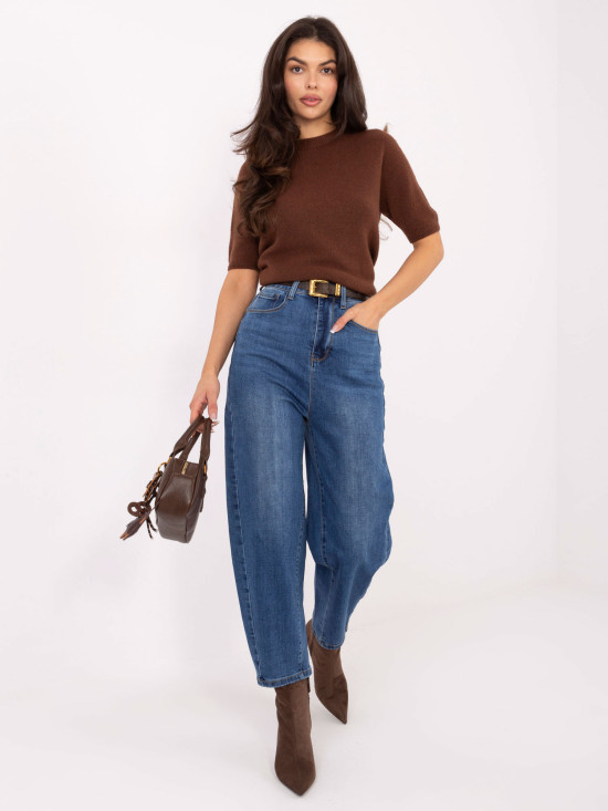 Dámske balloon fit džínsy s vysokým pásom, tmavomodré