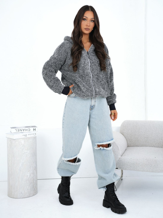 Dámska sivá mikina s kapucňou na zips