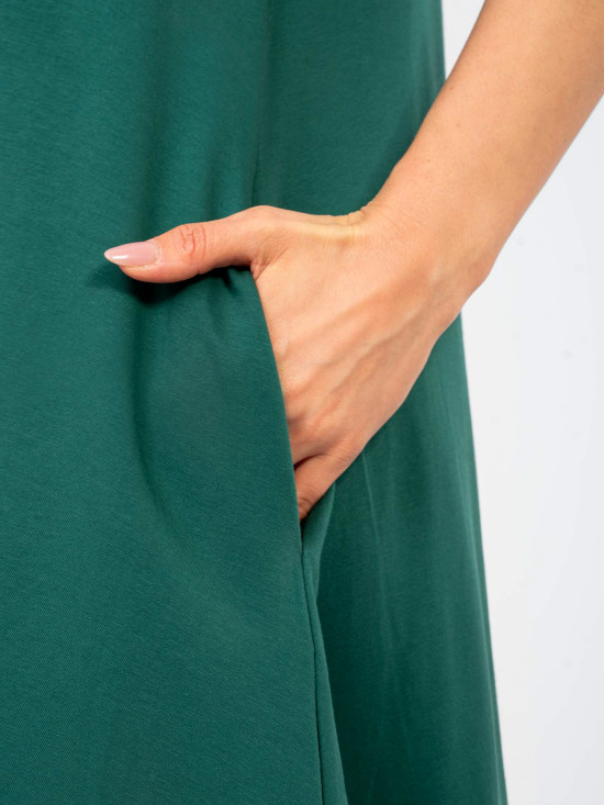 Maxi letné šaty na ramienka v tmavozelenej farbe