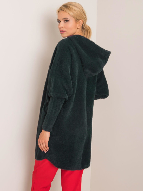 Tmavozelený prechodný kabát z alpaky s kapucňou