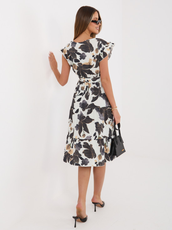 Čierne midi šaty s potlačou a opaskom