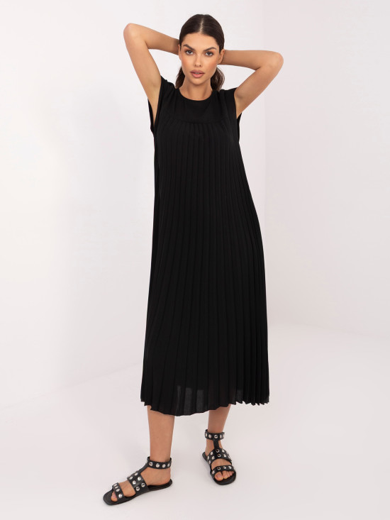 Čierne midi koktejlové šaty s vreckami