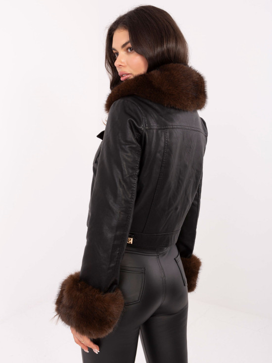 Krátka čierna bunda z ekokože s podšívkou