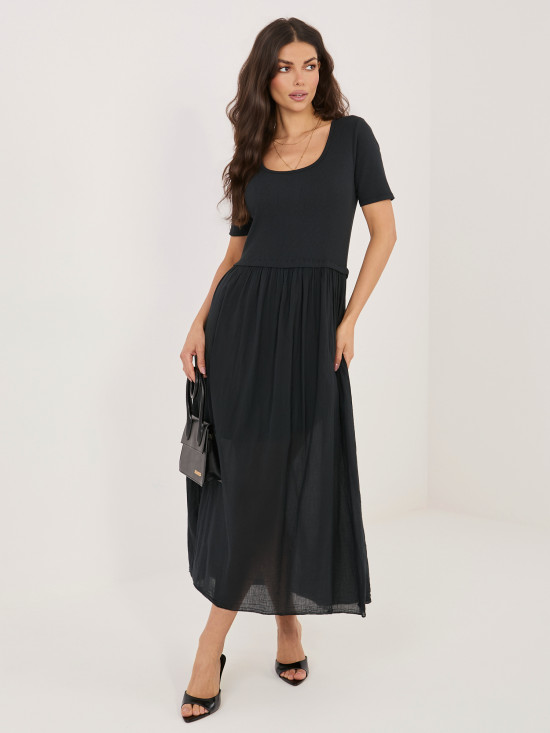 Čierne rozšírené midi šaty s podšívkou