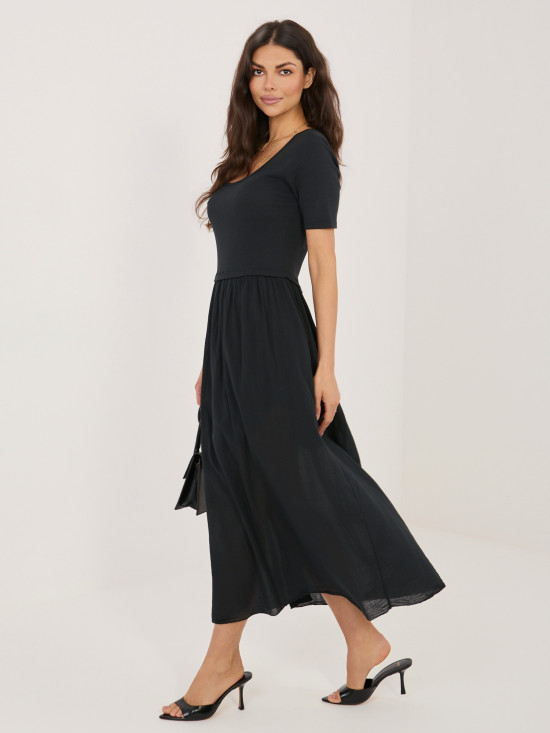 Čierne rozšírené midi šaty s podšívkou
