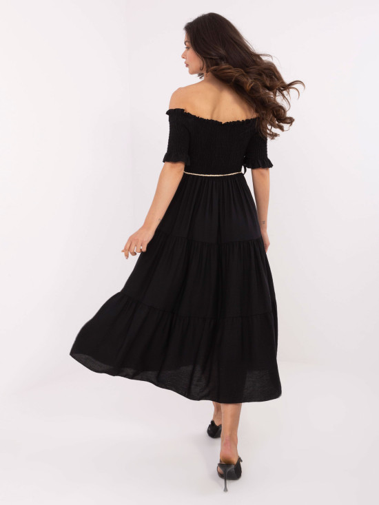 Čierne letné midi šaty s off-shoulder strihom
