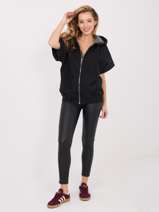 Čierna bavlnená mikina s kapucňou a zipsom
