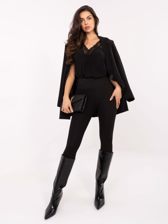 Čierne rebrované legíny s vysokým pásom