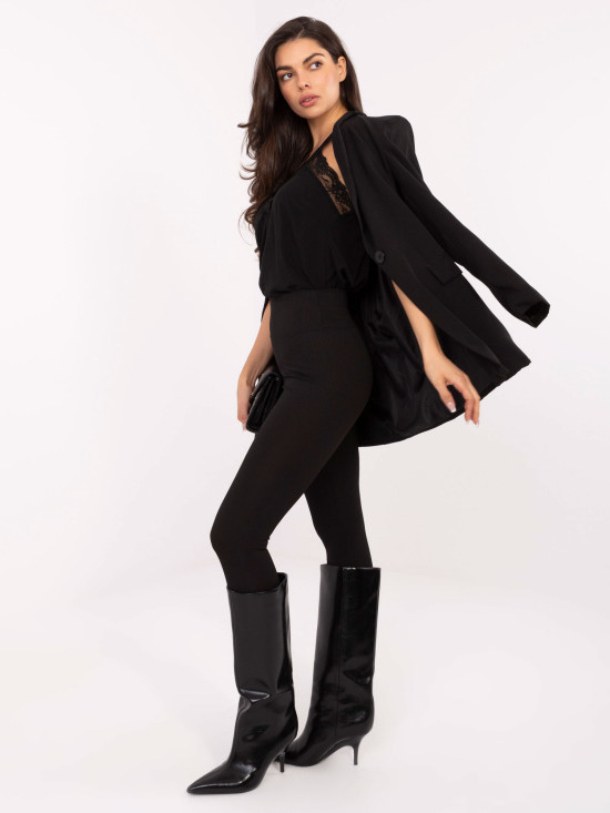 Čierne rebrované legíny s vysokým pásom