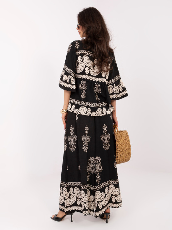 Dámsky komplet s potlačou a viazaním, čierny