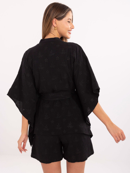 Elegantný komplet s krátkym rukávom čierny