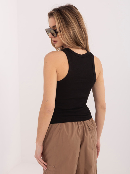 Čierny bavlnený top s výšivkou a nápisom