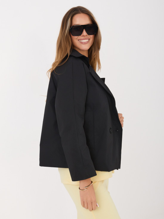 Krátky prechodný kabát s 3/4 rukávmi, čierny