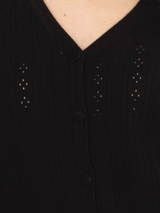 Čierny ažúrový pulóver na gombíky s V-výstrihom