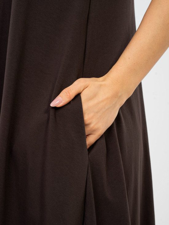 Maxi letné šaty s V-výstrihom, hnedé