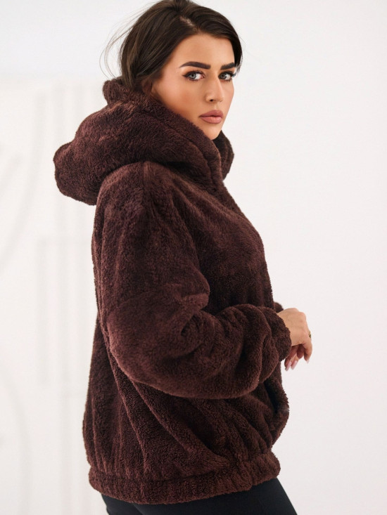 Dámska hnedá mikina s kapucňou a vreckom