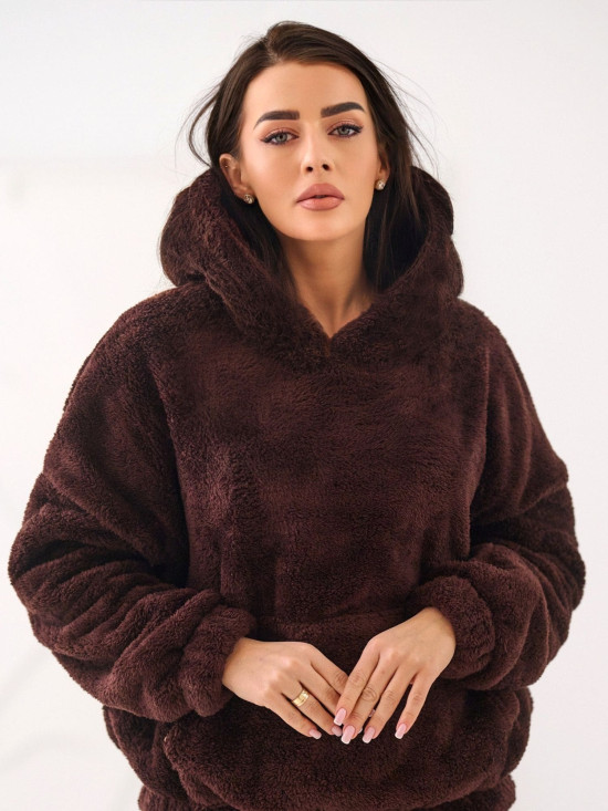 Dámska hnedá mikina s kapucňou a vreckom