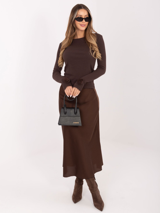 Hnedá rebrovaná blúzka s dlhým rukávom