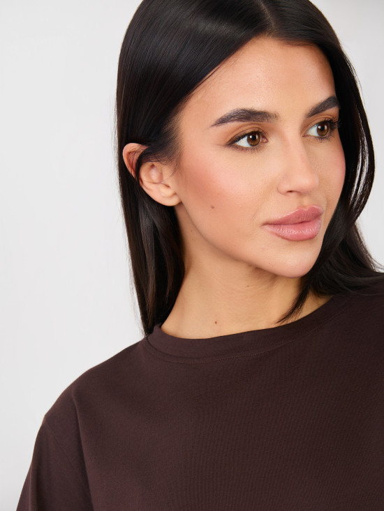 Dámske hnedé bavlnené tričko s krátkym rukávom